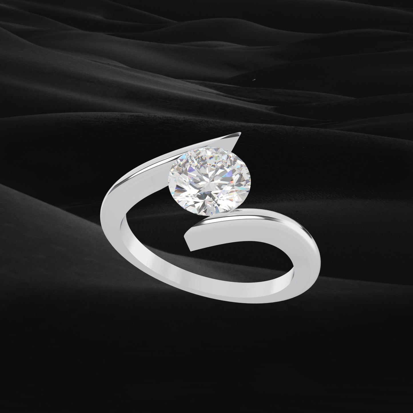 Solitaire Cross Over Engagement Ring