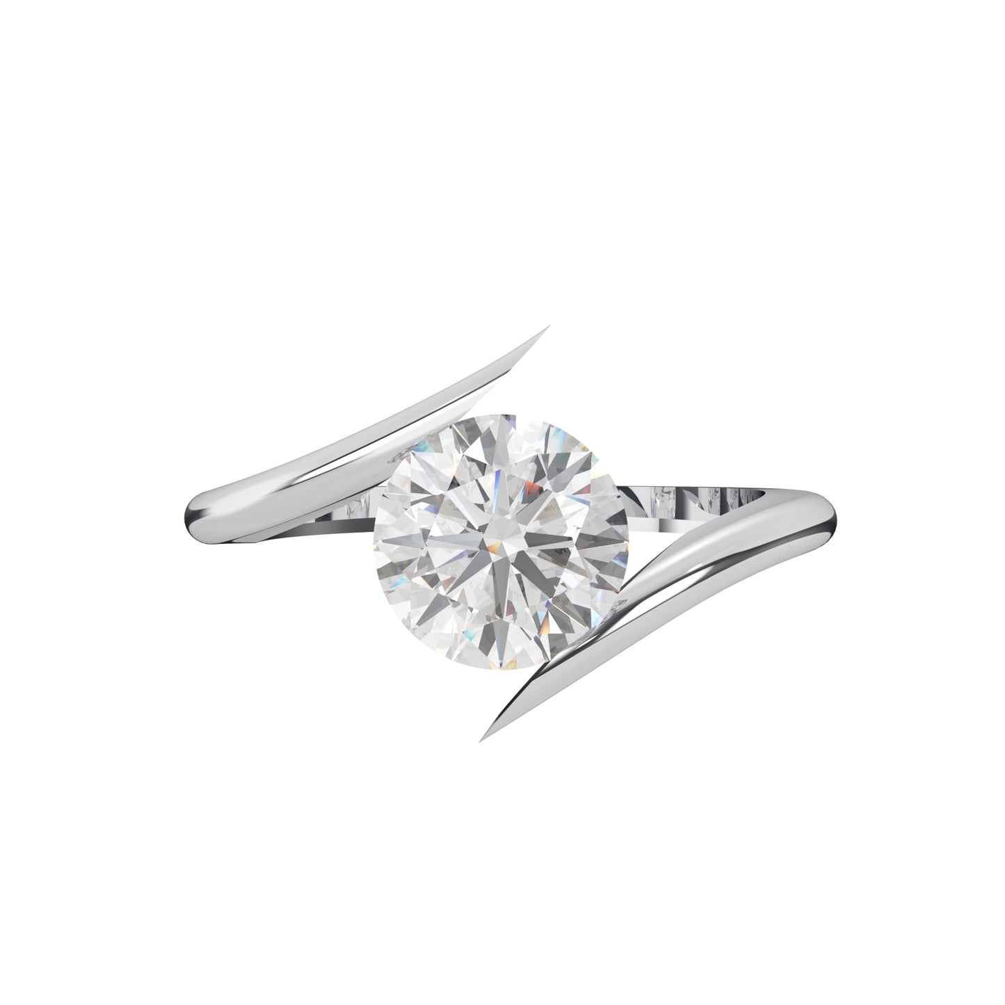 Solitaire Cross Over Engagement Ring